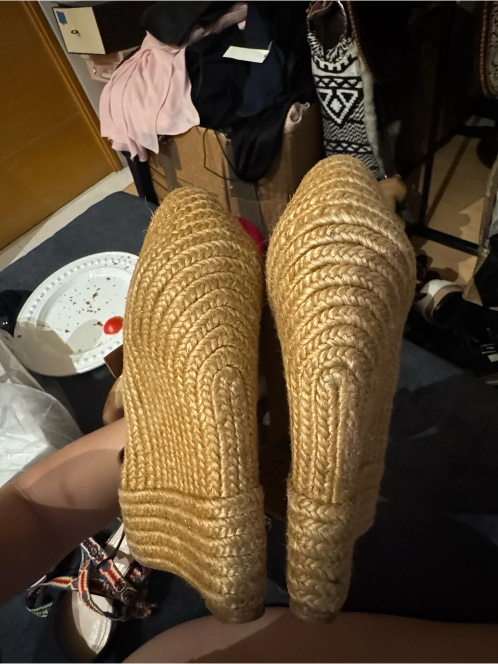 Christian Louboutin Tan Leather Espadrille Wedge Sandals